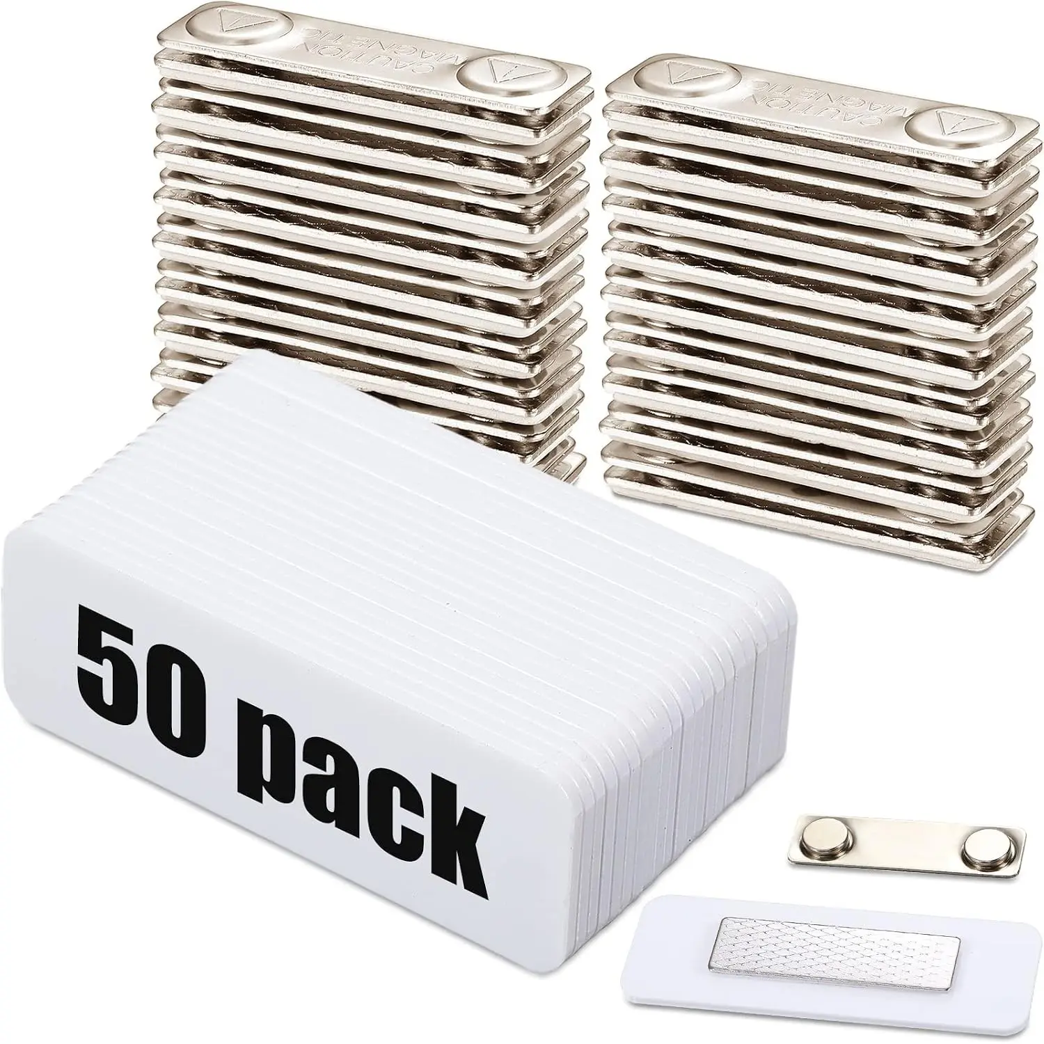 50 Sets 1 x 3 Inch Magnetic Name Tags Blank Magnetic Badge Holder Bulk Acrylic DIY Badges with Adhesive Tape Custom White Printable for Jacket Shirts Supplies