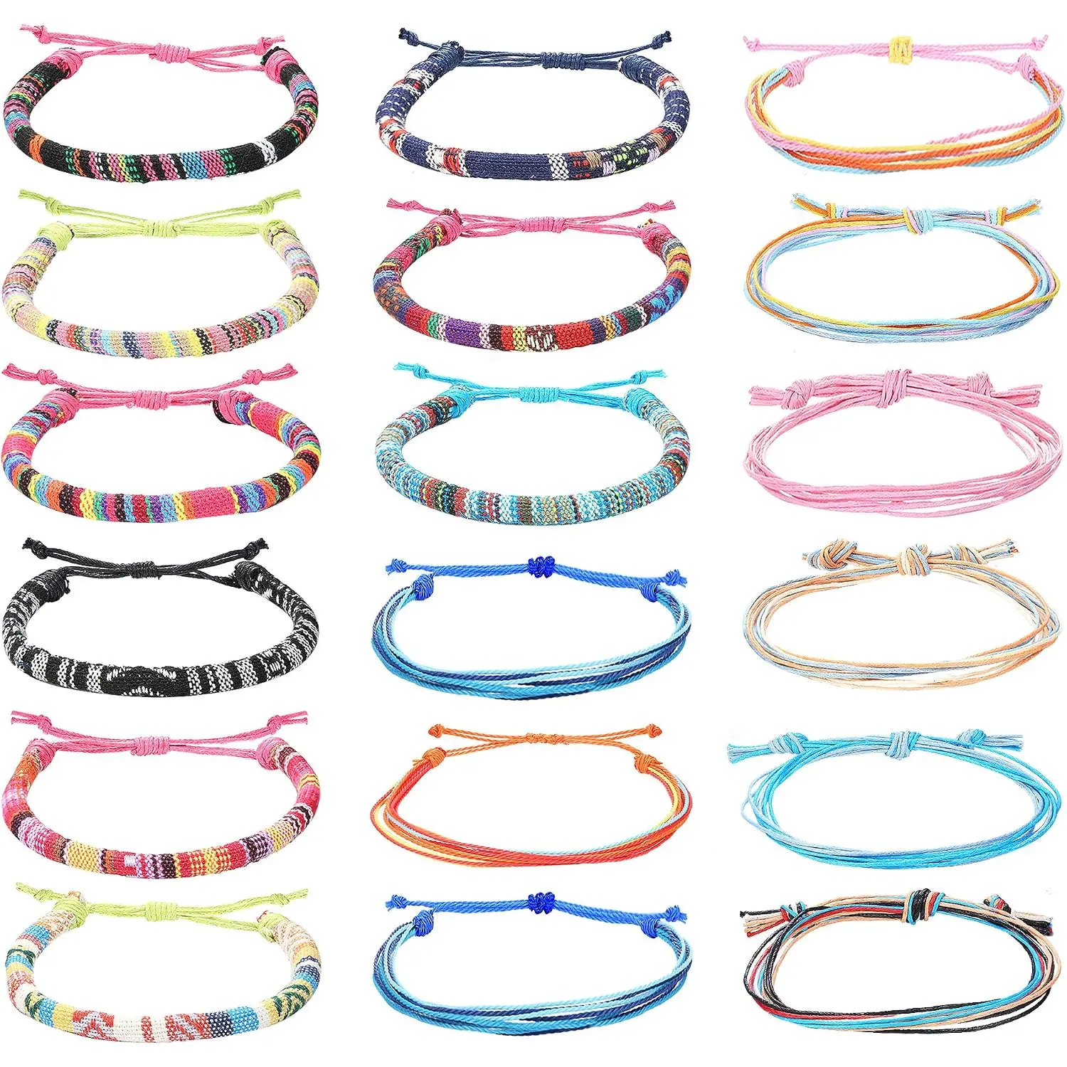 18 Pcs Adjustable Woven Anklets Bracelets, Boho Braided Rope Bracelets, Waterproof Wax Coated Anklets for Women, Friendship Bracelets