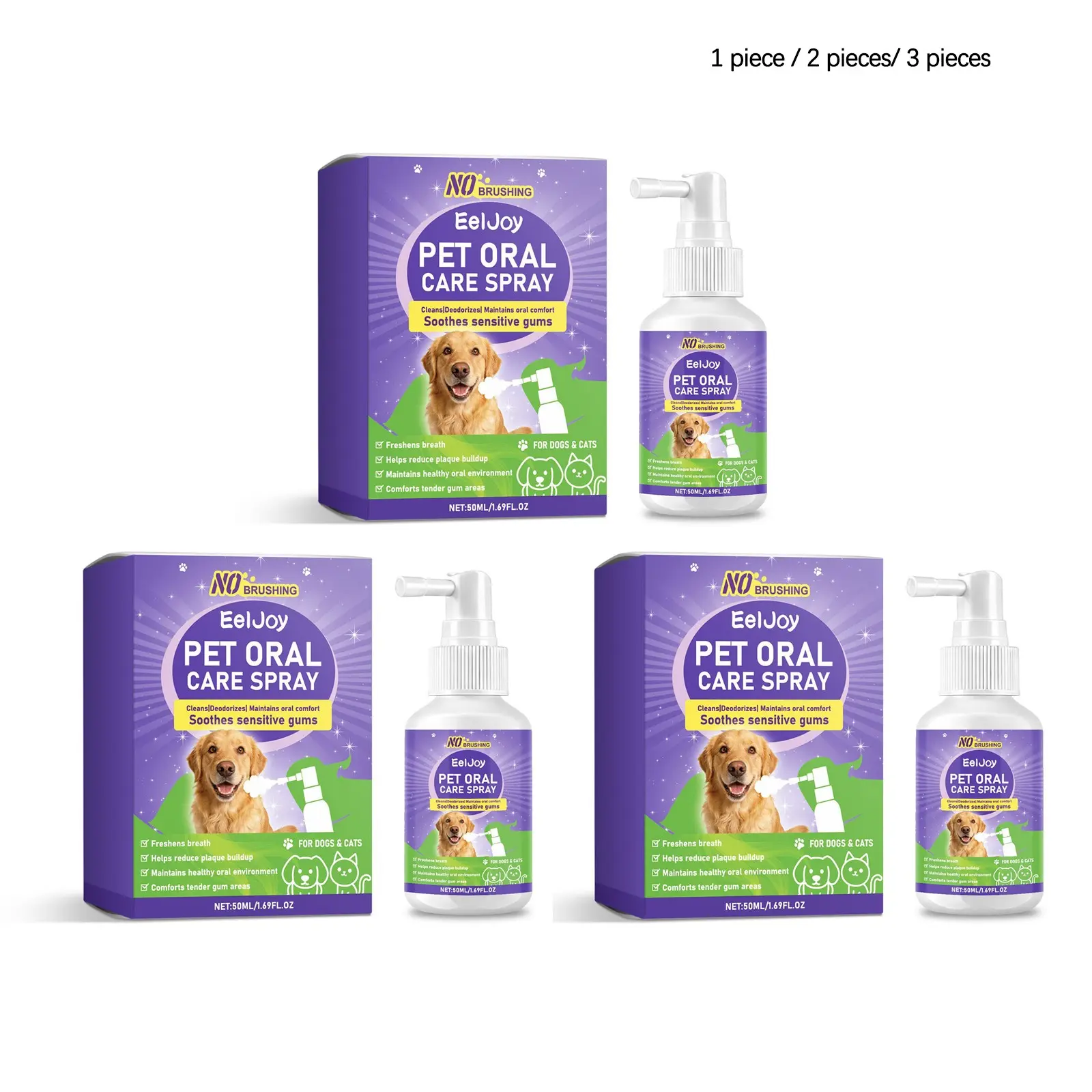 Pet Oral Care Spray (50ML/50ML*2/50ML*3), Gentle Cleaning, Removes Odor, Freshens Pet Breath, Suitable for Daily Use, Cats and Dogs Supplies