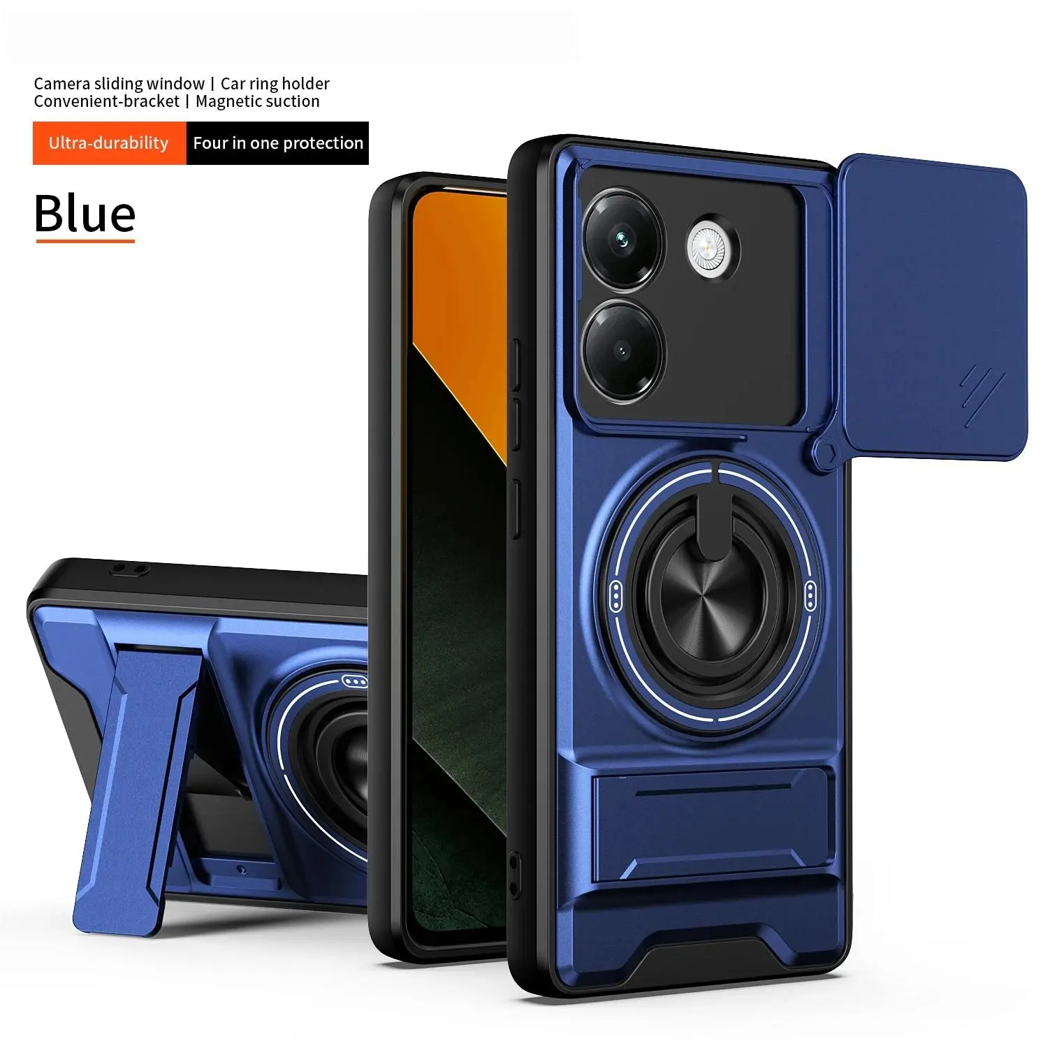 Luxury Armor Phone Case For Xiaomi Poco M8 M7 Pro M6 C85 C75 C71 C65 Magnetic Ring Holder Lens Protection Shockproof Cover