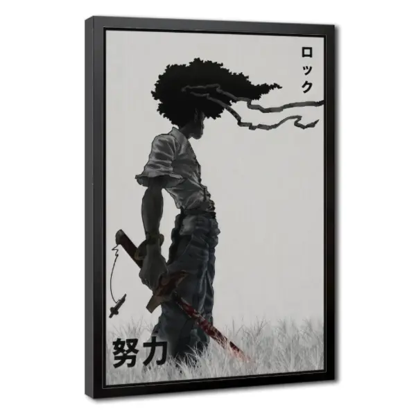 African Samurai Framed Canvas  Art, Japanese Manga Warrior Ready-to-Hang Canvas Print for Bedroom, Dorm Room, Game Room, Living Room, Office, or Apartment Decor, Modern Anime Aesthetic  Decoration, Gift for Anime Fans