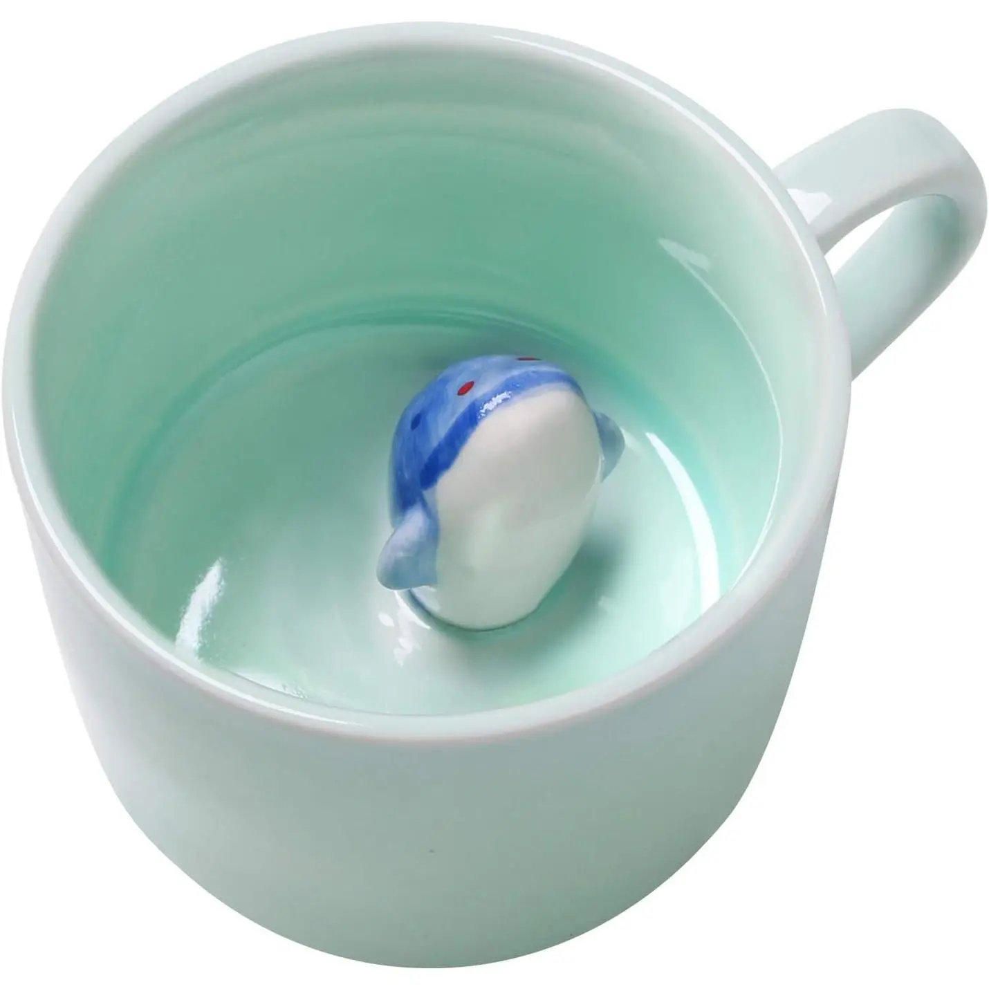 Dolphin Ceramic Cup    Inside Mug (Dolphin) | 8 oz  Cartoon Figurine Ceramics Cup,Christmas Birthday  for  Family or