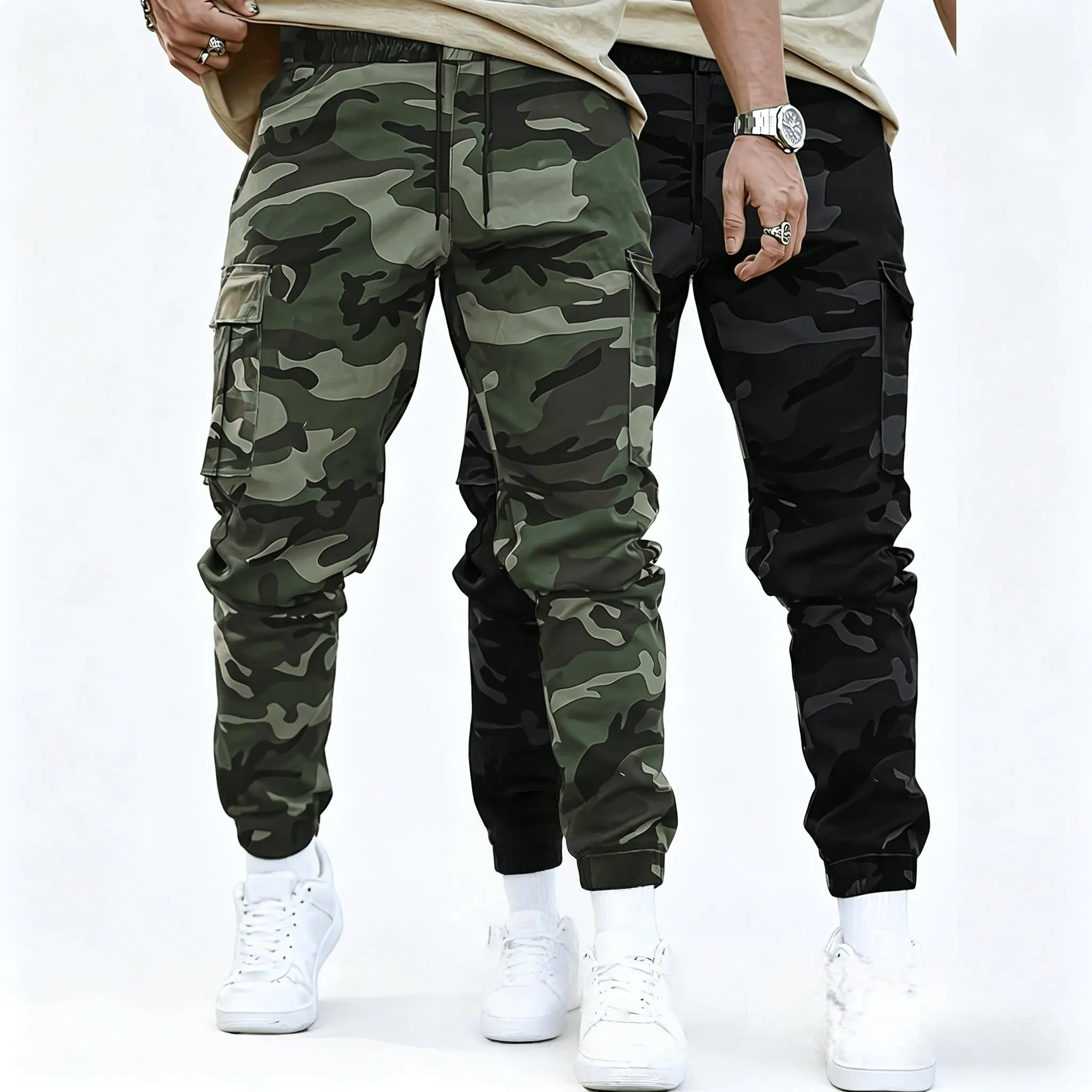 Men's 2-Pack Universal Baggy Camo Men's Sports Joggers, Loose Fit Camouflage Cargo Pants with Drawstring Waist, Side Pockets, Cotton-Padded Material, Jogger Style All-Seasons Streetwear for Outdoor Activities, Daily Wear,back to school,back to school haul