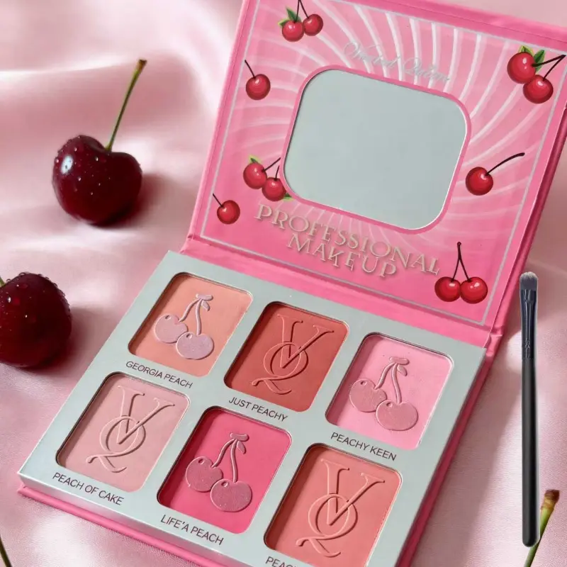 6 Colors Multi Blush Palette with Makeup Brush, Velvety Matte Fine Powder, 2 in 1 Blush & Contour Tray, Natural Nude Makeup for Daily Commute, Beauty Cosmetics