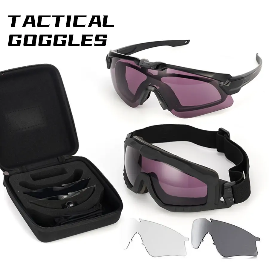 Tactical Glasses Set - 2-in-1 Windproof Goggles Anti-Paintball Impact Protection for Shooting Training