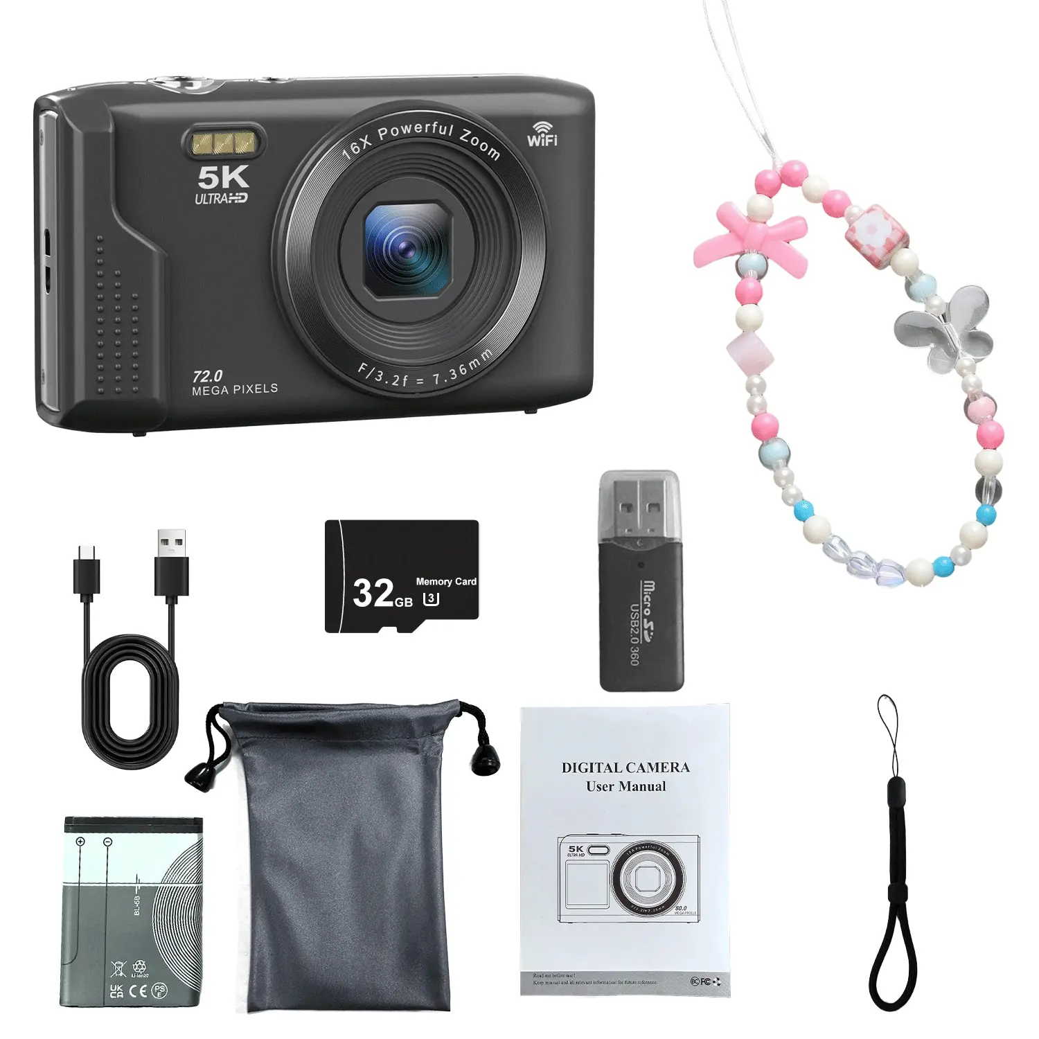 5k Digital Camera 72mp Ccd Sensor, High Definition Camera, Digital Zoom Camera, WiFi Auto Focus Hybrid Cam, Buit-In Flash, SD Card Supported, Automatic Exposure, Specialty Skill Level