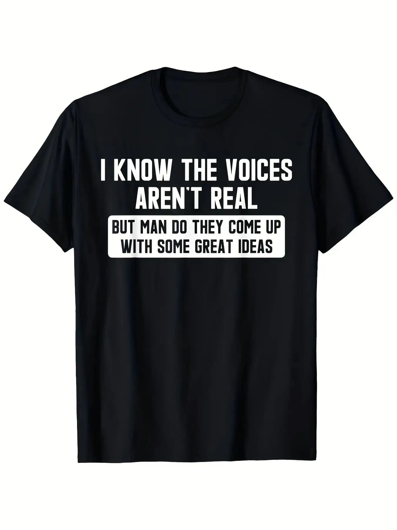 Men's Plus Size Schizophrenia Awareness Short-Sleeve Round Neck Graphic T-Shirt - I Know The Voices Aren't Real Retro Humor Graphic Tee, L-XXXXXL, Black/White Casual Shirt, Machine Washable Summer Essential, Gifting Menswear, Shortsleeve, Graphic T Shirts