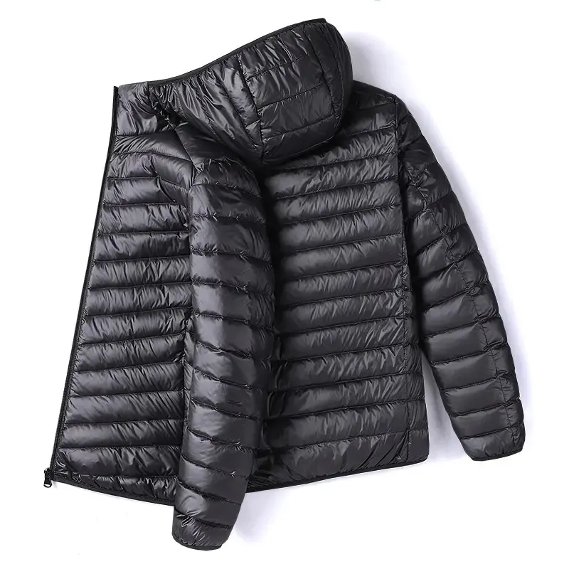 Men's Stylish Fitted Plain White Padded Duck Down Puffer Jacket - Full-Zip, Lightweight, Windproof, Warm, Long-Sleeve, Autumn Winter Casual Outdoor Men's Top Coat, Padded Men's Down Jackets