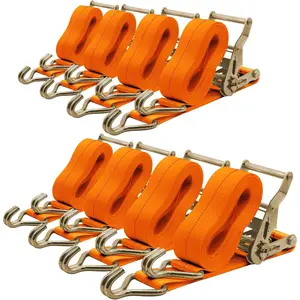 8Pack Heavy Duty 2 inch x 15ft Ratchet Tie Down Straps for Truck Flatbed Cargo, 2200lbs Working Load 10000lbs Break Strength