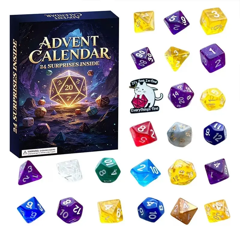 1 Set DND Dice Advent Calendar, 24 Days Christmas Countdown Advent Calendar, Transparent Polyhedral Dice Set for Dungeons & Dragons Tabletop RPG Board Game, Holiday Surprise Gift for Gamers, Tabletop Game Lovers