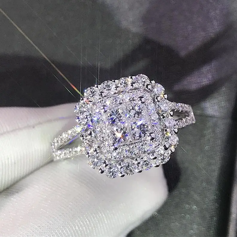 Luxury Square Rhinestone Pave Ring – Sparkly Statement Cocktail Band, Elegant Gold & Silver Tone Jewelry for Women, Summer Party & Everyday Trendy Accessory