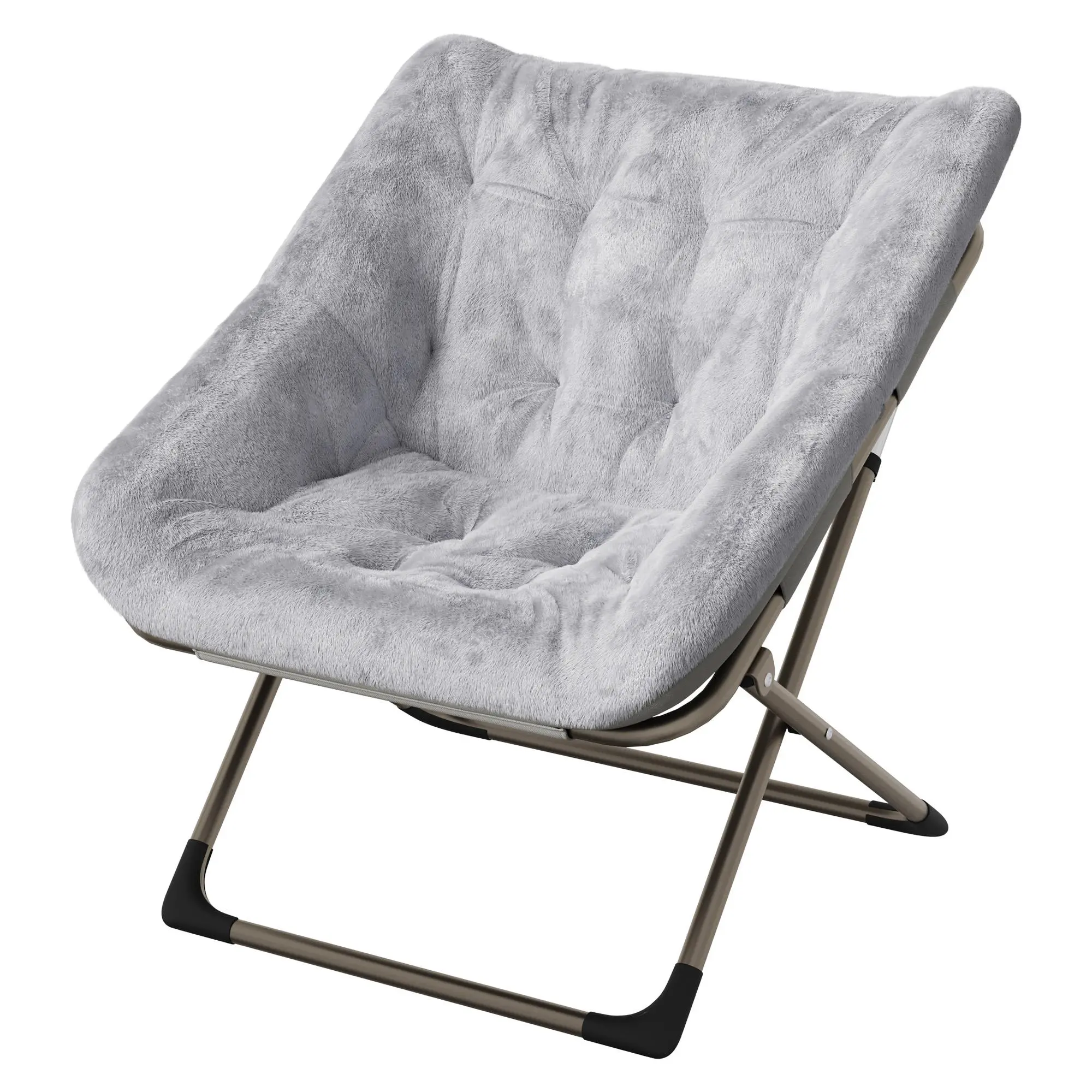 Oversized Folding Lounge Chair Faux Fur Moon Chair for Bedroom Cozy College Dorm Room Essentials Space Saving Saucer Chair with Heavy Duty Iron X Frame No Assembly Folding Armchair Comfort Padded Disc Chair for Adults Teens 300lbs