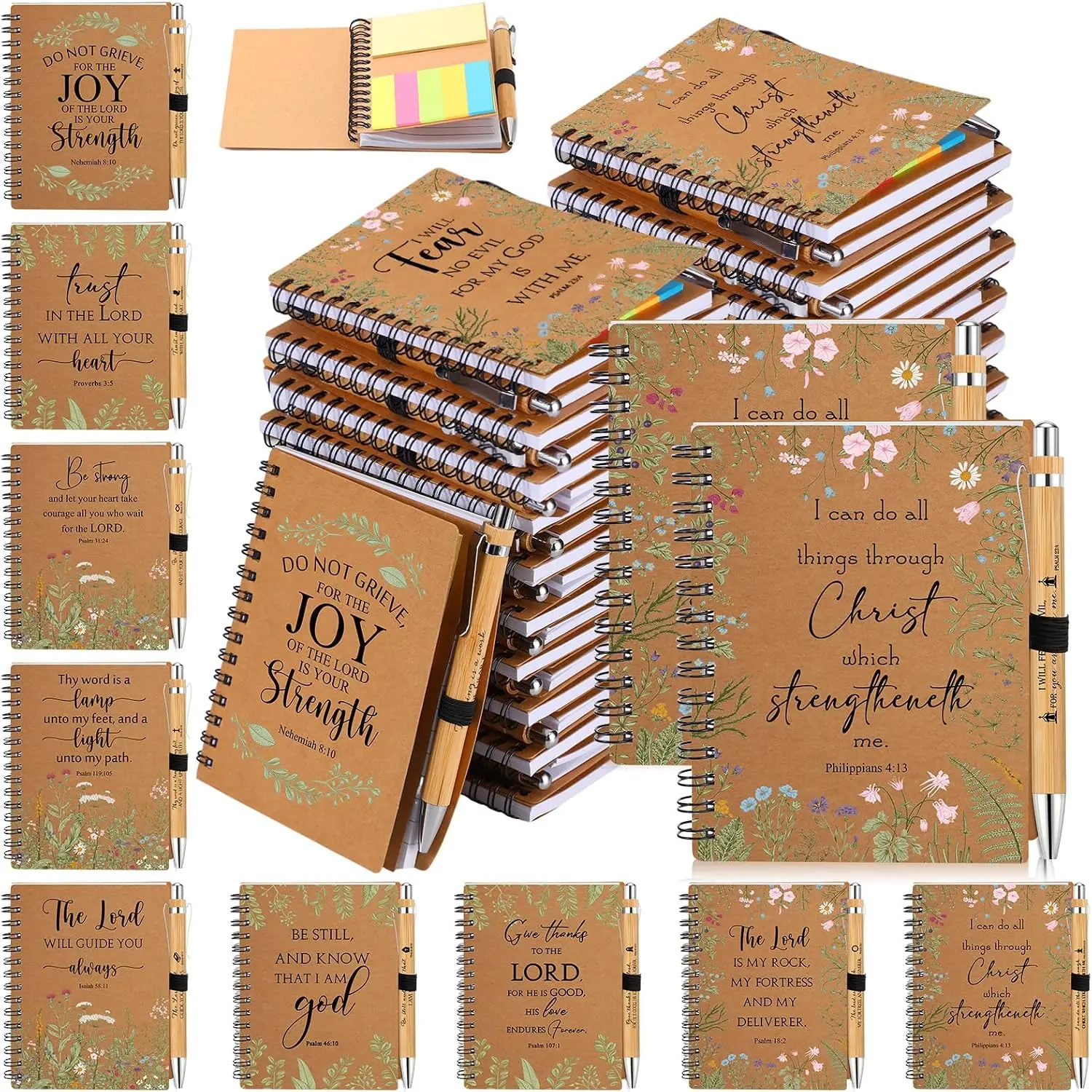 10 Sets Christian  Bulk for Church Inspirational Religious Spiral  Verse Prayer Notebook with Sticky Note Pen for Study Group Member  to School Teacher Vbs Sunday School ()