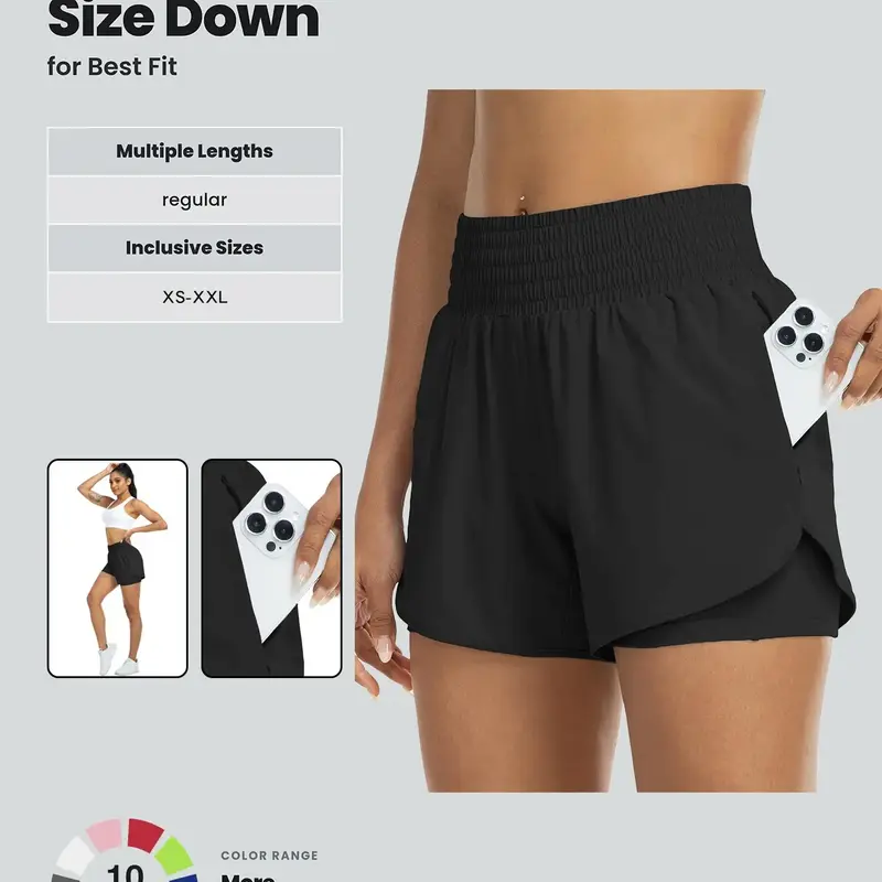 Women's Basic Solid Color High Waist Double-Layer Shorts with Pocket Design, Casual Style Comfy Breathable Fitted Skinny Shorts for Daily Wear, Ladies' Bottoms for All Seasons