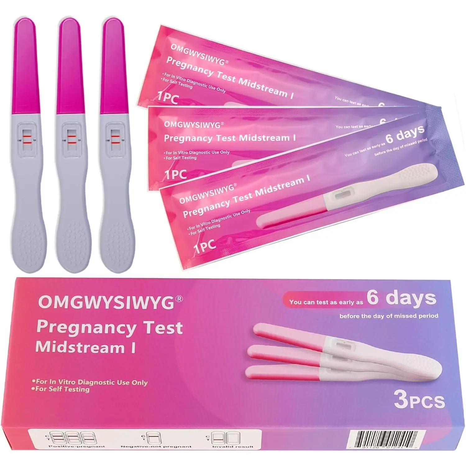 Pregnancy Test 3 Packs, Early Detection HCG Tests 6 Days Before Missed Period, High Sensitivity 10 MIU/ml Over 99% Accurate Reliable Results for Women Fertility at Home