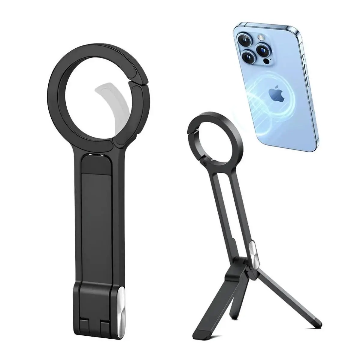 Magnetic Mini Mobile Phone Tripod Stand - Aluminum Folding Folded Pack Cellphone Mount, Dual-Sided Magnet Quick Mount, Angle Adjust, MagSafe Compatible with iPhone Series 17/16/15/14/13/12 (Electronics Accessory)