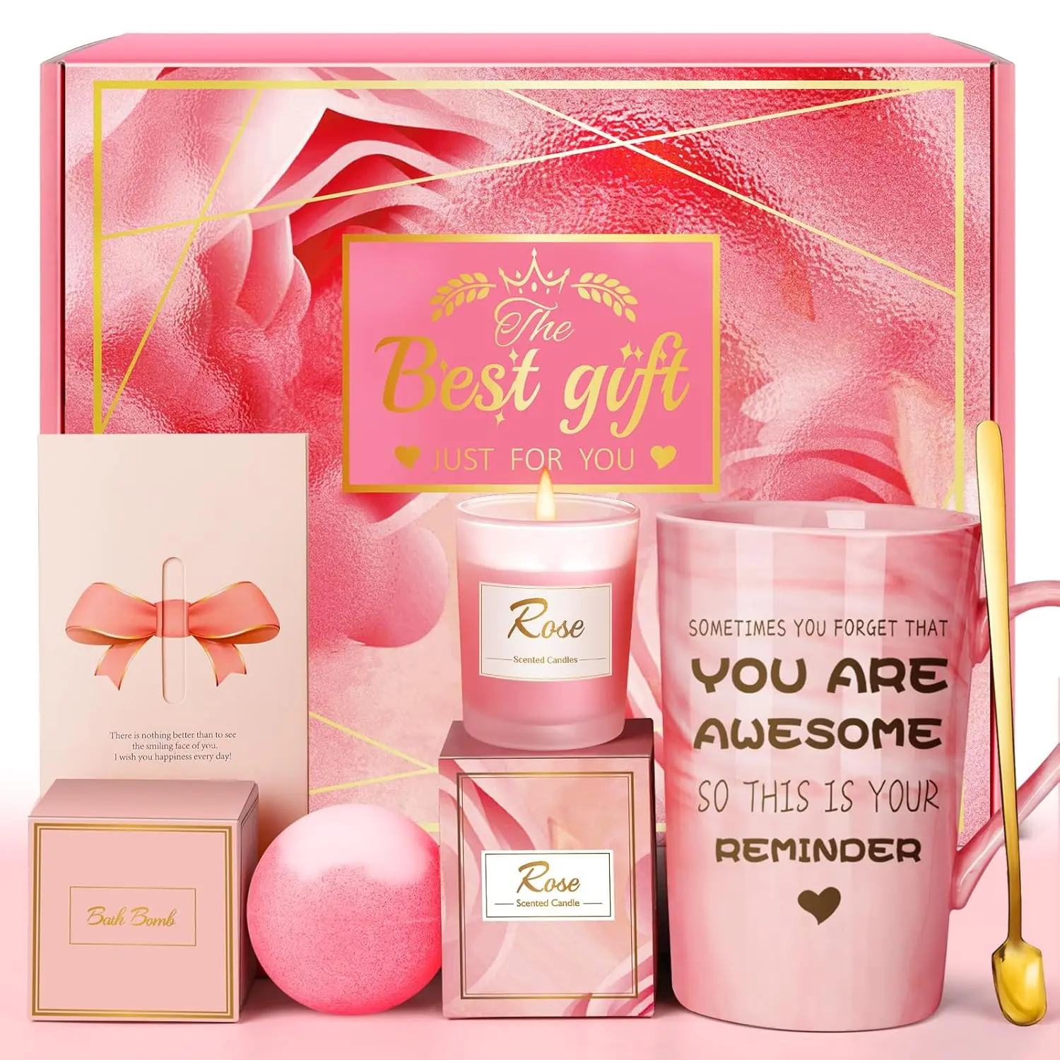 for, Mom, Pink Spa Relaxation Baskets Set| Christmas, Day, Valentines, Gift for Her, Girlfriend, Grandma, Wife, Coworker, Sister, Friend, Sister, Self Care