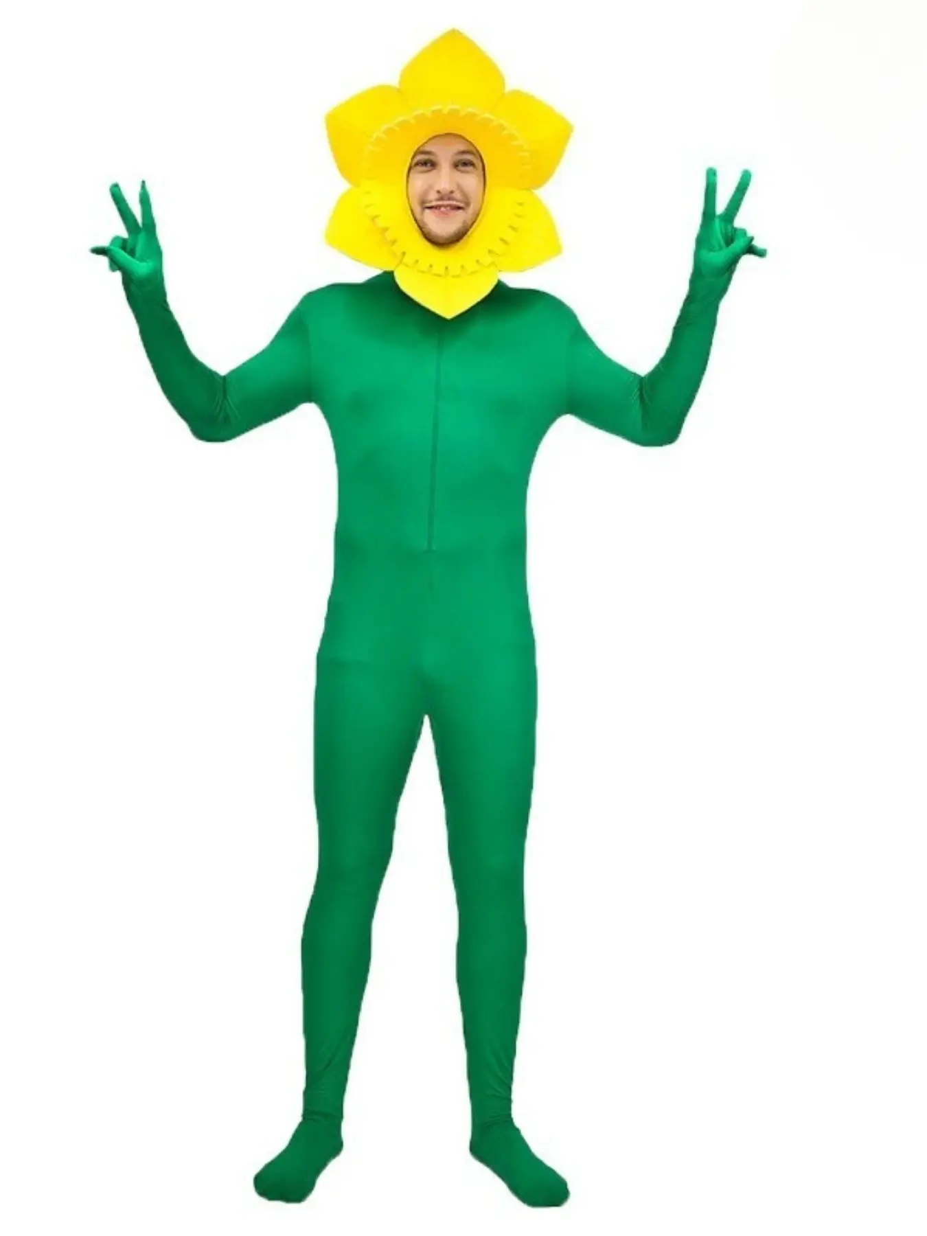 Trendy Sunflower Jumpsuit With Hat Unisex Stage Show Funny Cosplay Festival Costumes Outfit