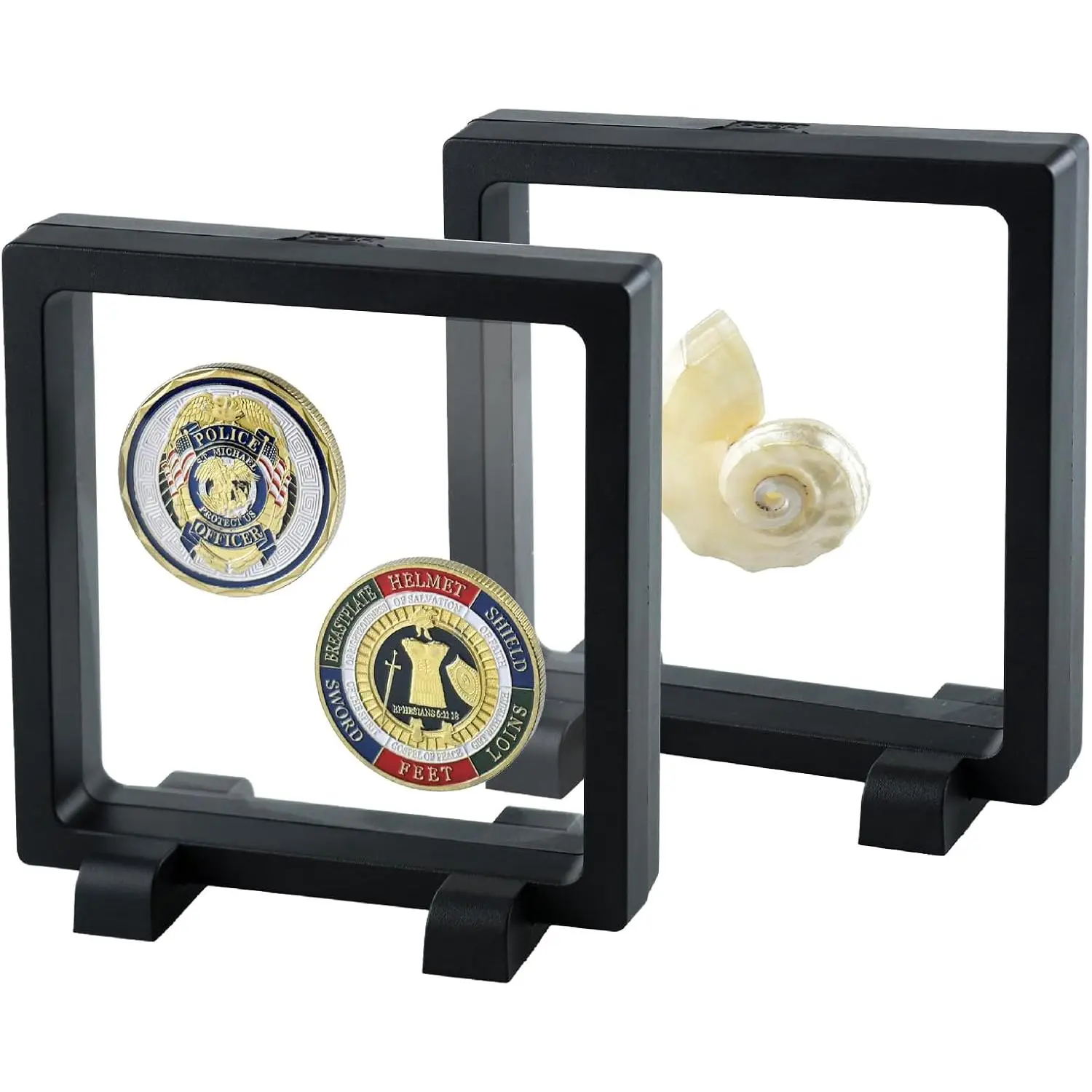 Display Case, 4.3" H  Display Frame, Clear  Floating Holders, Small Shadow Boxes for Medal,  Medallions, ,  , Black, Set of 2