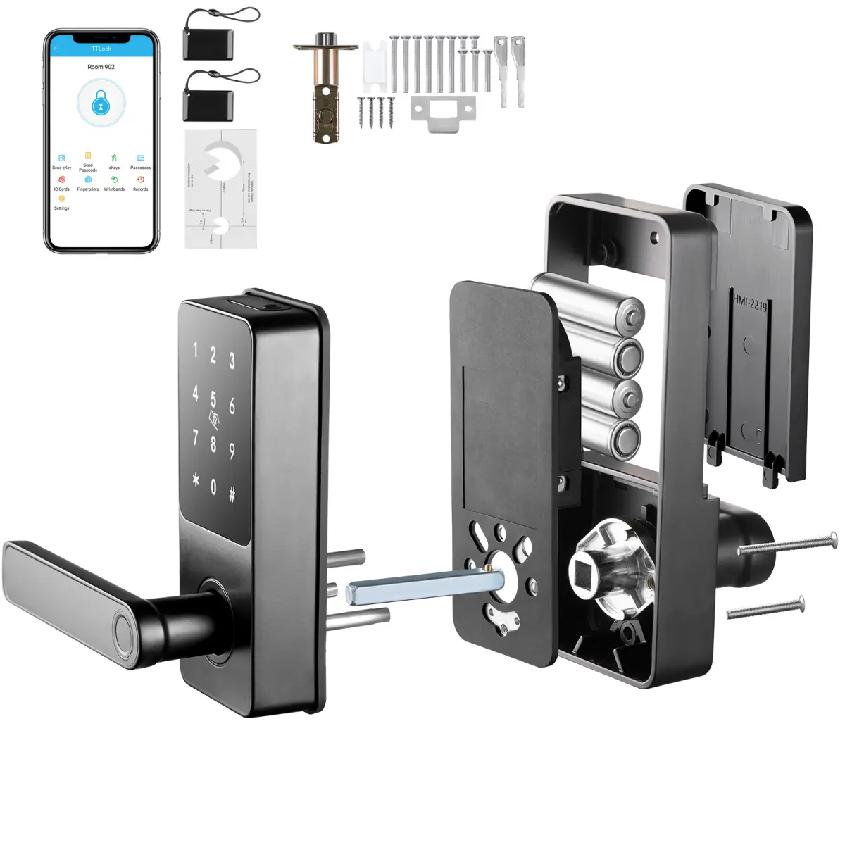 Smart Lock, 5-in-1 Smart Door Knob, Fingerprint Deadbolt with App Control, Bluetooth Smart Lock, Keyless Entry Door Lock with Handle, Biometric Door Lock, Keypad Digital Door Lock for Front Door On-Site