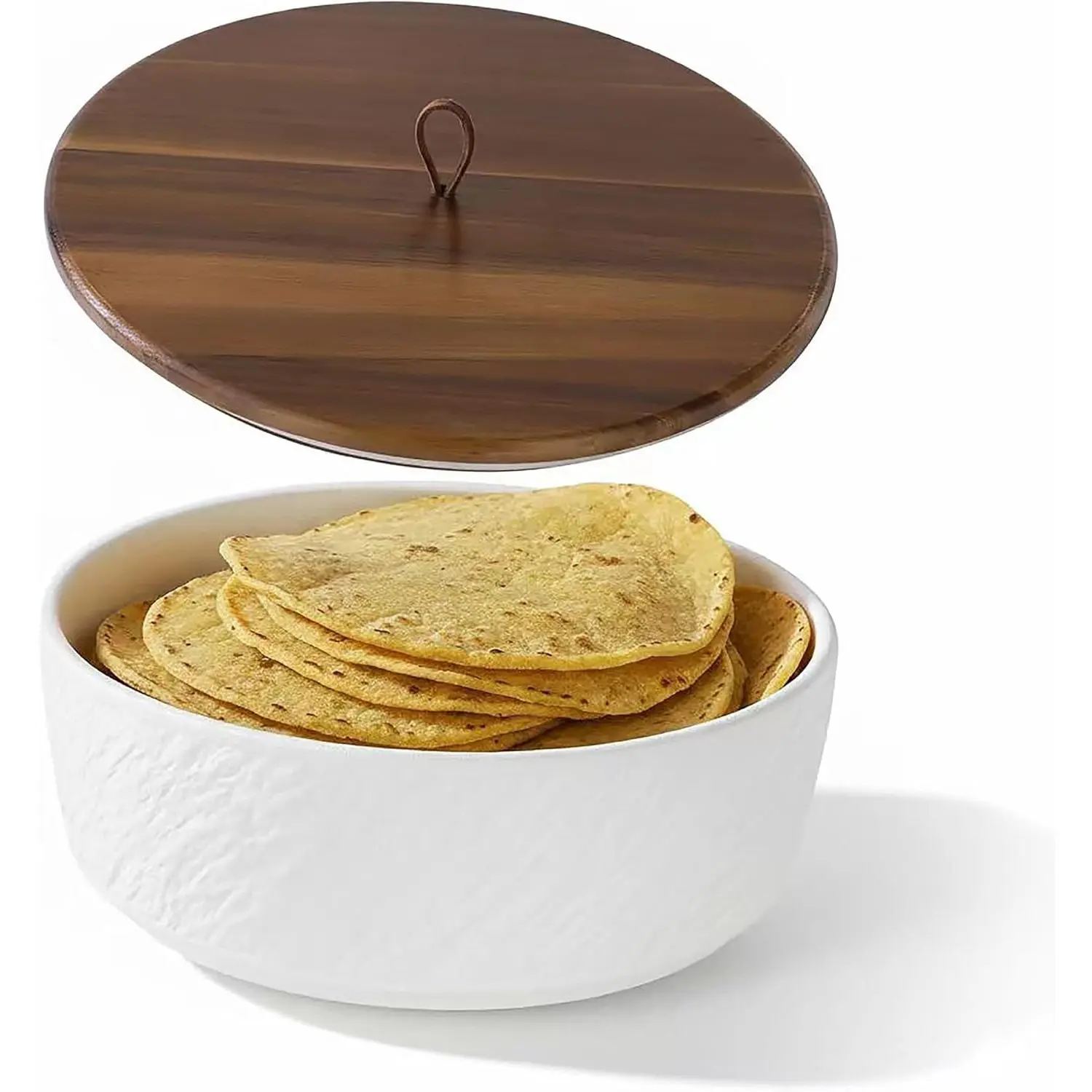 8 Inch Ceramic Tortilla Warmer, Insulated Tortillero with Wooden Lid & Silicone Seal, Microwave & Oven Safe, Keeps Tortillas Pancakes Roti Warm Soft for Mexican Dinners & Parties