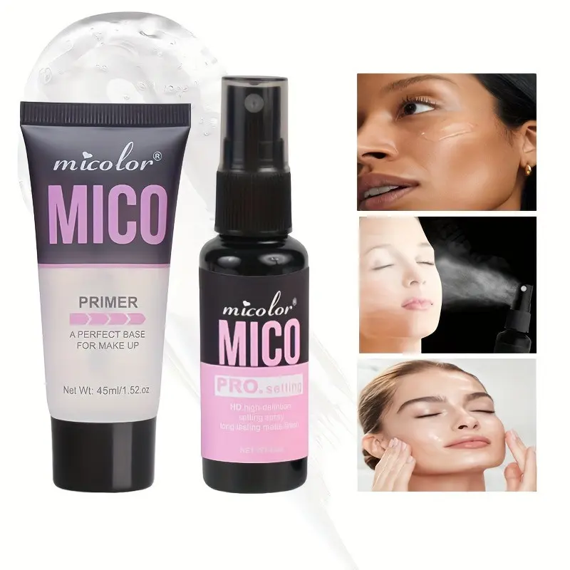 Refreshing Setting Spray and Clear Primer Set, Portable and Compact, Moisturizing and Non-Greasy, Perfect for Daily and Travel Use