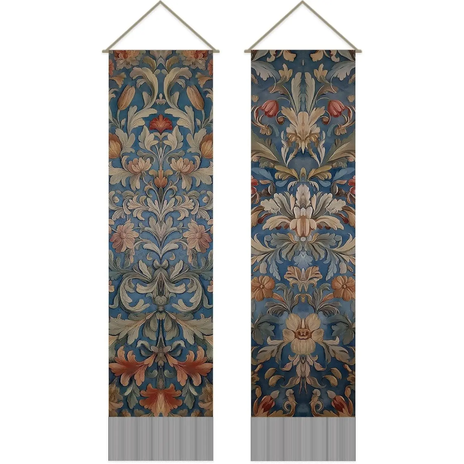 SUPERDANT Pack of 2 European Palace Tapestry Flowers Wall Hanging Decor Tapestry For Bedroom Vertical Tapestries Blanket Long Narrow Wall Art with Tassel for Home Living Room Dorm Decoration Gifts