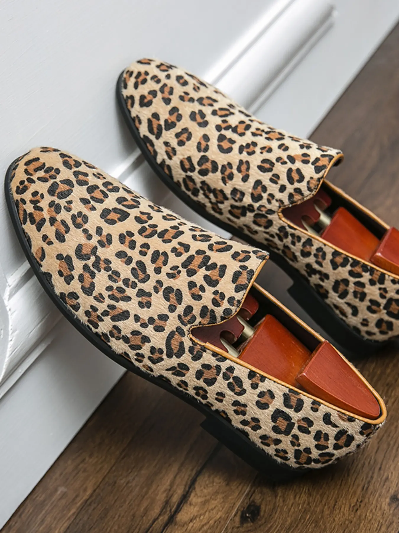Men's Summer Leopard Print Loafers, Comfortable Breathable Lightweight Business Casual Shoes, Ideal for Commute Nightclub Fashion