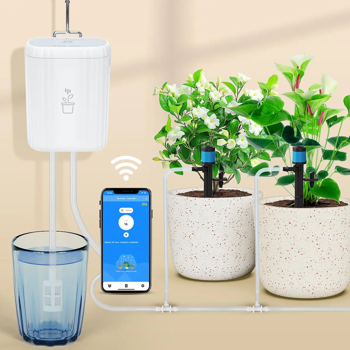Auto Drip Irrigation Kit with DIY Setup - 2.4GHz WiFi Control Self-Watering System, Automatic Watering Devices for Indoor/Outdoor Potted Plants & Gardens