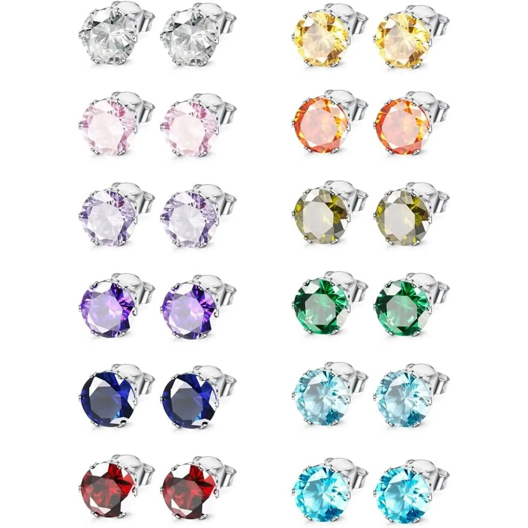 Hypoallergenic Versatile Stud Earrings for Women & Men, Earrings Set, Surgical Stainless Steel Birthstone Earrings, Colorful Cubic Zirconia Small Stud Posts for Sensitive Ears, Ear Studs, Stud Earring Jewelry