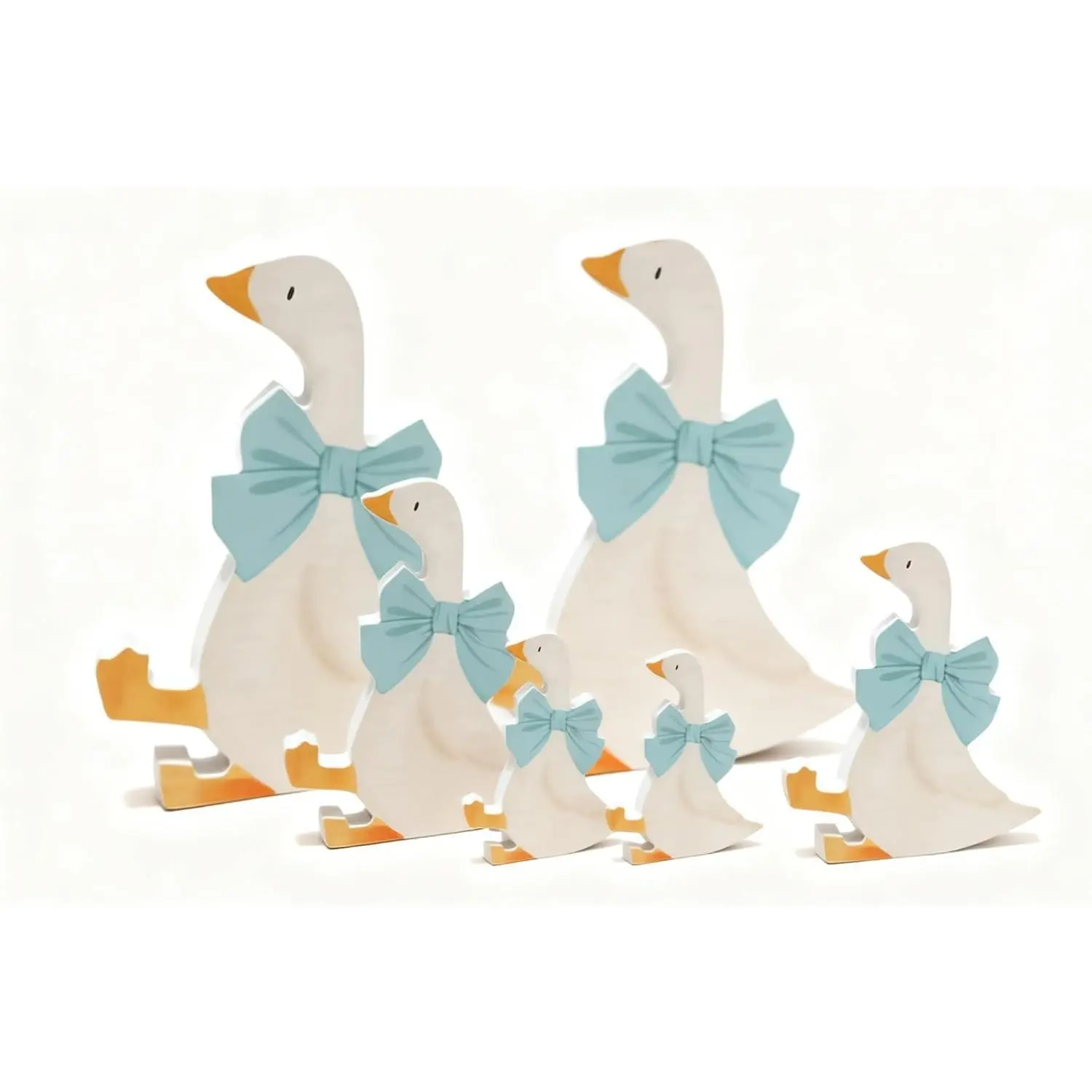6Pcs Silly Goose Wooden Table Centerpieces, Funny Goose Decorations with Pink Bow, Farm Animal Party Supplies for Birthday, Baby Shower, Tiered Tray & Desk Ornaments