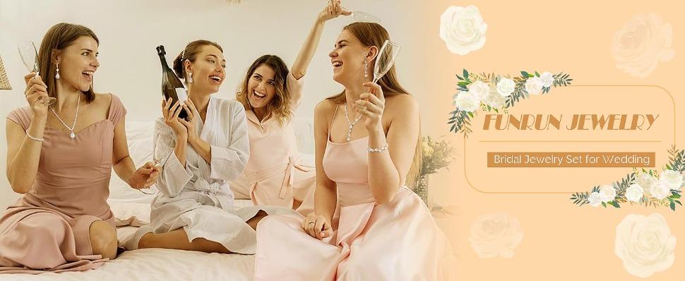 FUNRUN Silver Jewelry Set for Women Rhinestone Necklace and Earrings Bridal Wedding Jewelry Sets for Brides Bridesmaid Crystal Wedding Prom Jewelry Christmas Day Gift