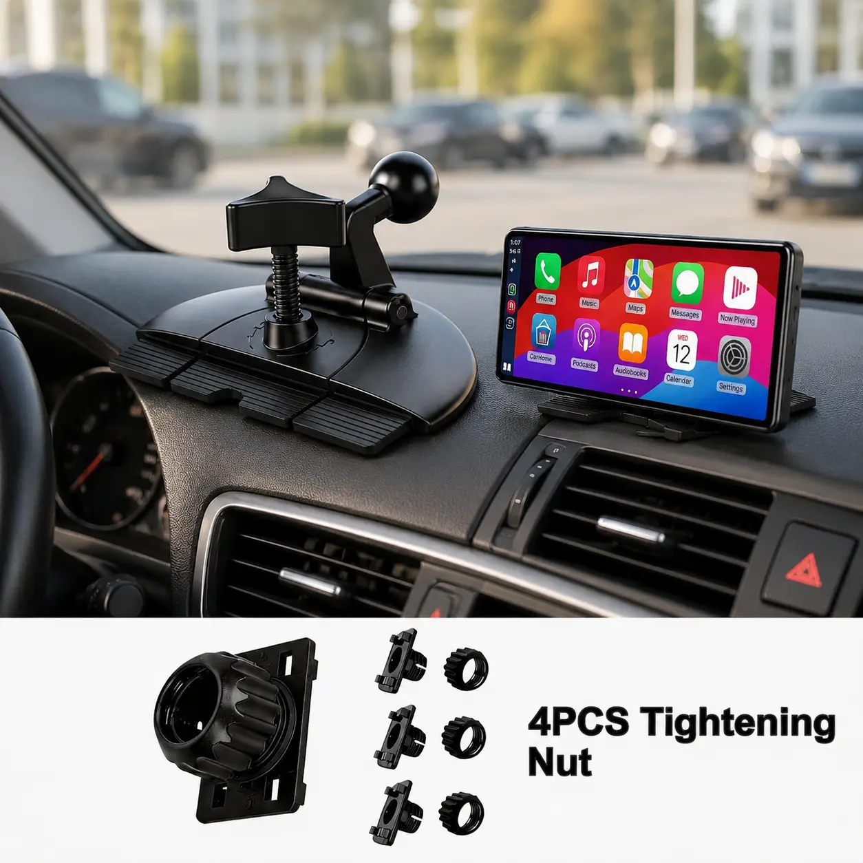 Universal CD Slot Car Mount 360° Rotating Holder with 4 Button Lock for GPS Screen Monitor and CarPlay Display
