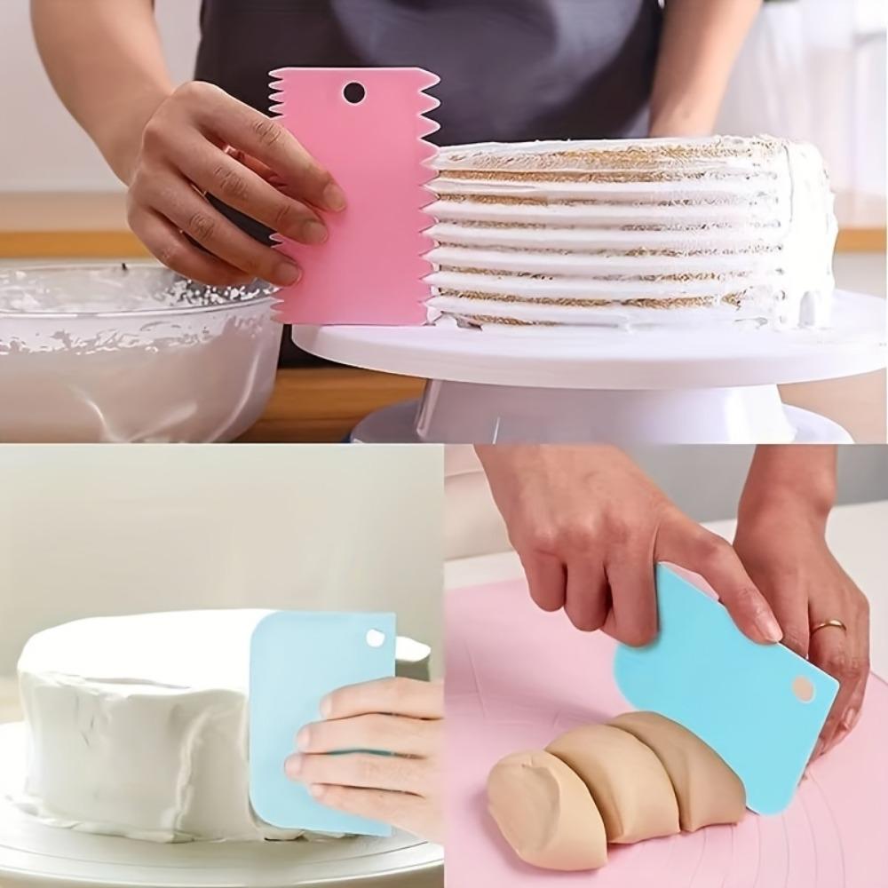 3-Piece Flexibake Plastic Cake Smoothing Tool Set, Multi-Functional Baking Tools for Cake Decorating and Dough Smoothing