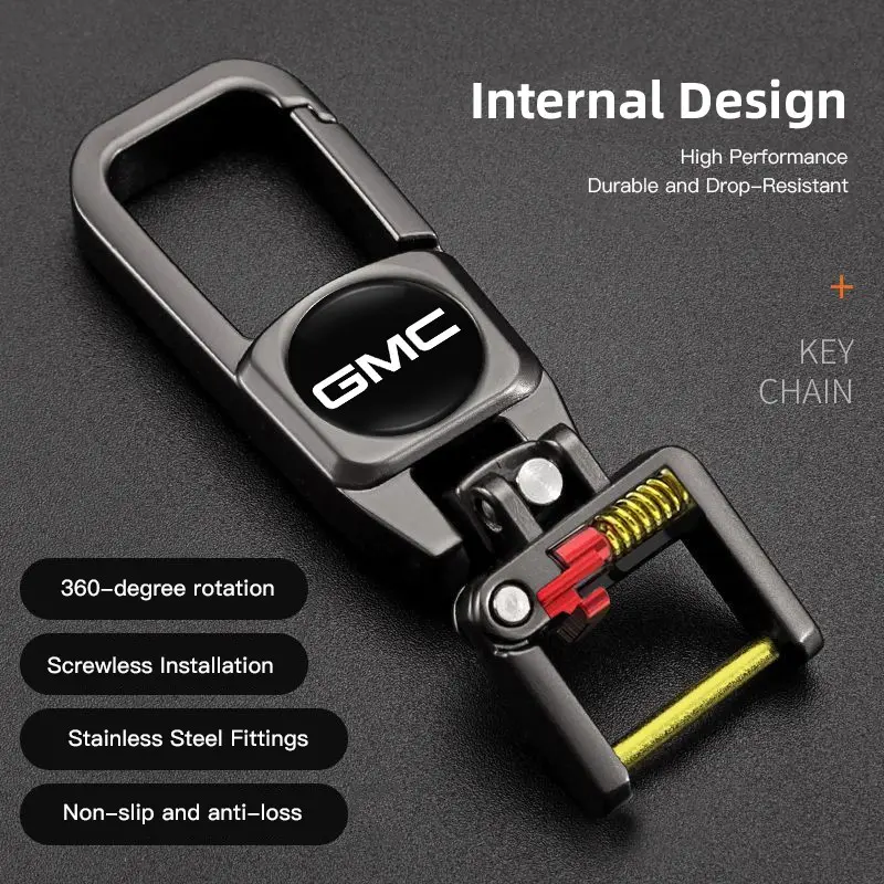 1Pcs Stainless Steel Car Keychain 3D Decoration Keyring Accessories For GMC Terrain Sierra Canyon Yukon Acadia Savana Denali AT4 Granite Keychain For Car Keys