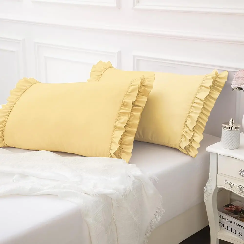 Ruffle Pillow Case Set of 2,  Ruffle Pillow Shams, 20" X 26" Standard Size Envelope Closure Design - Soft Microfiber Decorative Pillowcase for  & Shabby Chic Decor