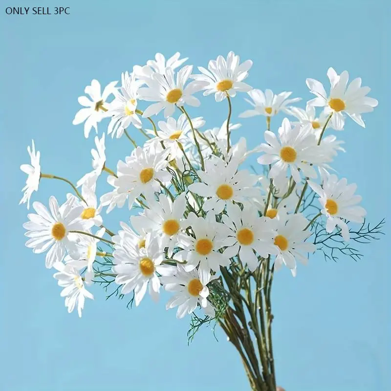 3 Bundles Artificial Decorative Daisy Flowers, Outdoor Fake Wildflowers with Stems, Leaves Small Bush Plants DIY Floral Arrangement Home Decor Artificial Flower Arrangements, Decorative Faux Flower, Faux Flower Decorations