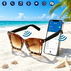 AI Bluetooth smart glasses, supporting multiple language APP translation, music glasses, in ear automatic detection switch, leopard print sunglasses, sweat proof, sun protection, sunglasses, suitable for travel, navigation, meetings, business