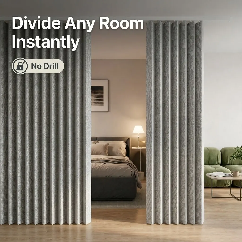 No-Drill Privacy Decorative Curtain for Renters, Easy-Install Half-Light Blocking Panel for Apartments, Dorms and Bedrooms