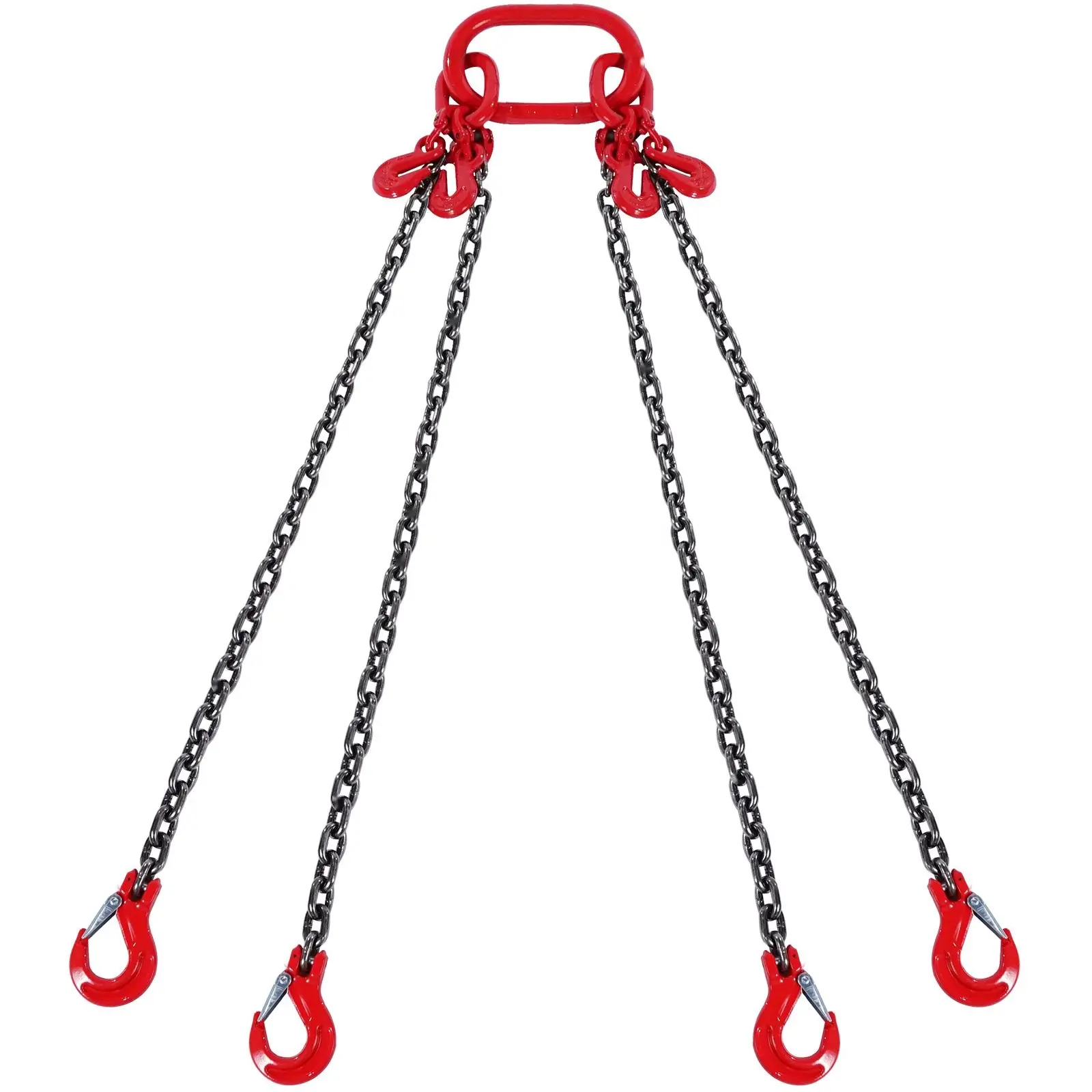 3/8 Inch By 10 Foot Chain Sling - 4-Leg Rigging Assembly With Grade 80 Lifting Chain And Grab Hooks For Heavy Lifts, Four-Leg Slings, WLL 18400 Pounds, Industrial Rigging Equipment