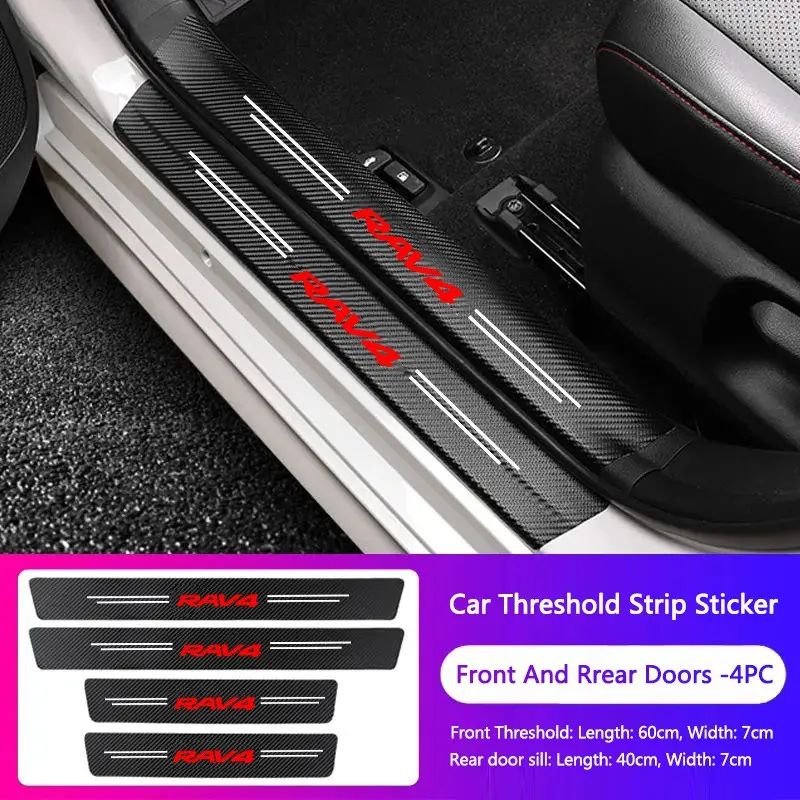 Car Door Threshold Scuff Plate Carbon Fiber Decals Stickers Car Accessory For Toyota RAV4 Corolla Camry Frontier Supra C-HR Hilux Tacoma Prado