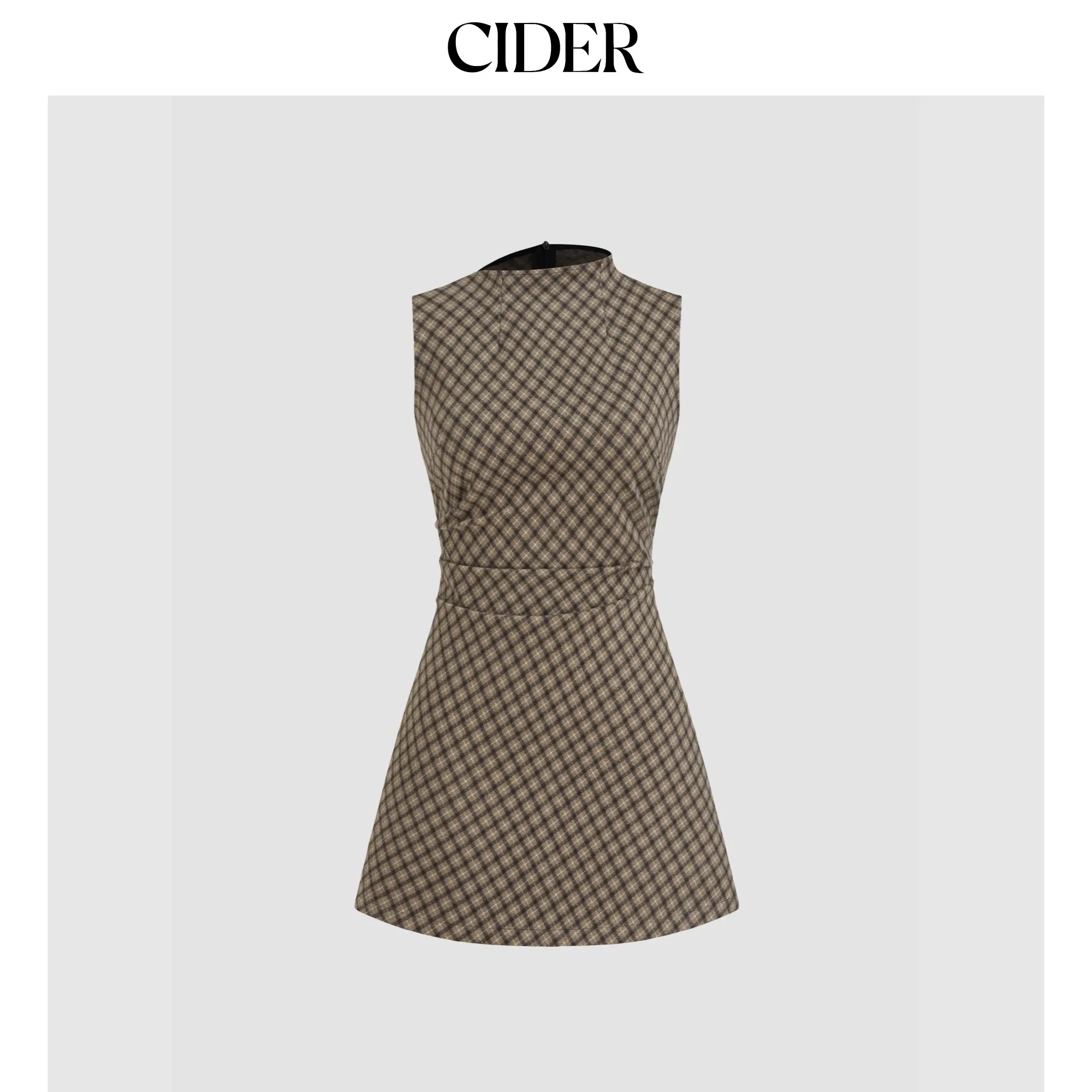 Cider [2 colors, size 0-26] High Neck Checks Ruched Mini Dress SohoChic