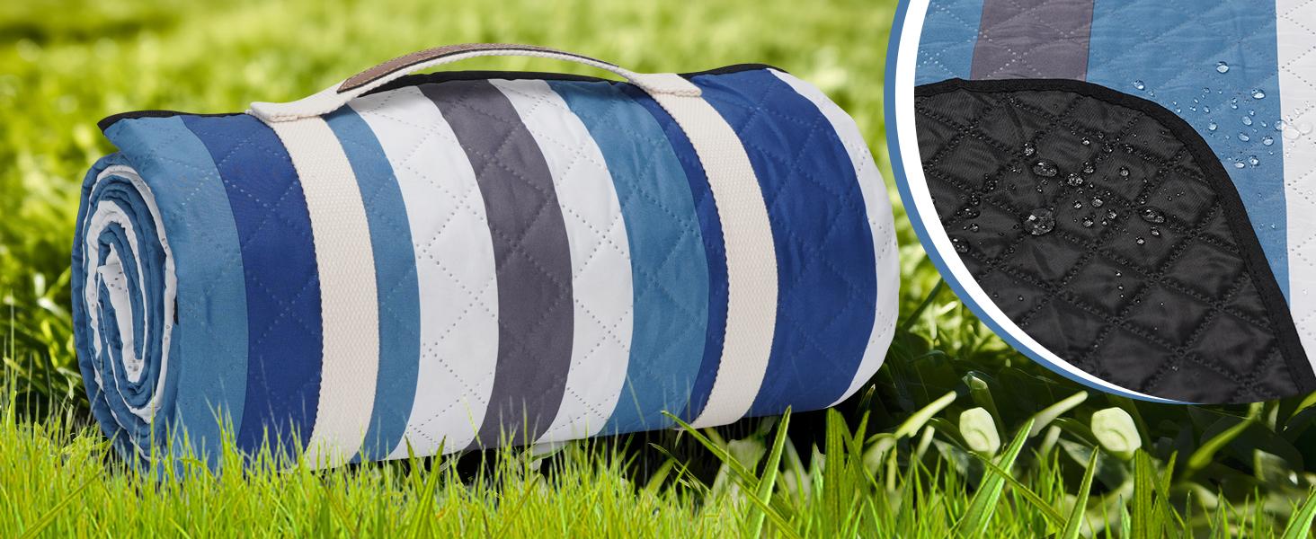 Picnic Blankets Outdoor - 80"x80" Waterproof Beach Blanket, Machine Washable 3-Layer Foldable Park Mat with Sandproof Backing for Grass, Hiking, Travel, Concerts, Indoor (BlueStrip) Picnic Blankets Outdoor - 80"x80" Waterproof Beach Blanket, Machine Washable 3-Layer Foldable Park Mat with Sandproof Backing for Grass, Hiking, Travel, Concerts, Indoor (BlueStrip)