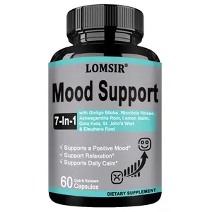 Mood Support Supplement - 7 Herb Complex + St. Johns Wort，Rhodiola Rosea, Eleuthero, Ashwagandha and more - Calm The Mind & Body - 60 Capsules