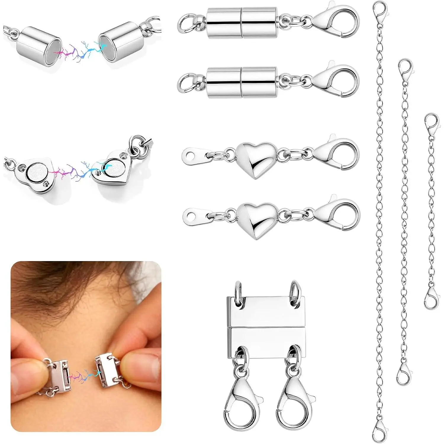 Extra   Necklace Clasps and Closures, Necklaces Separator for Layering Stacks, Necklace Chain Extenders for Women,  Detangler Clasp  Bracelet 8 count  Color