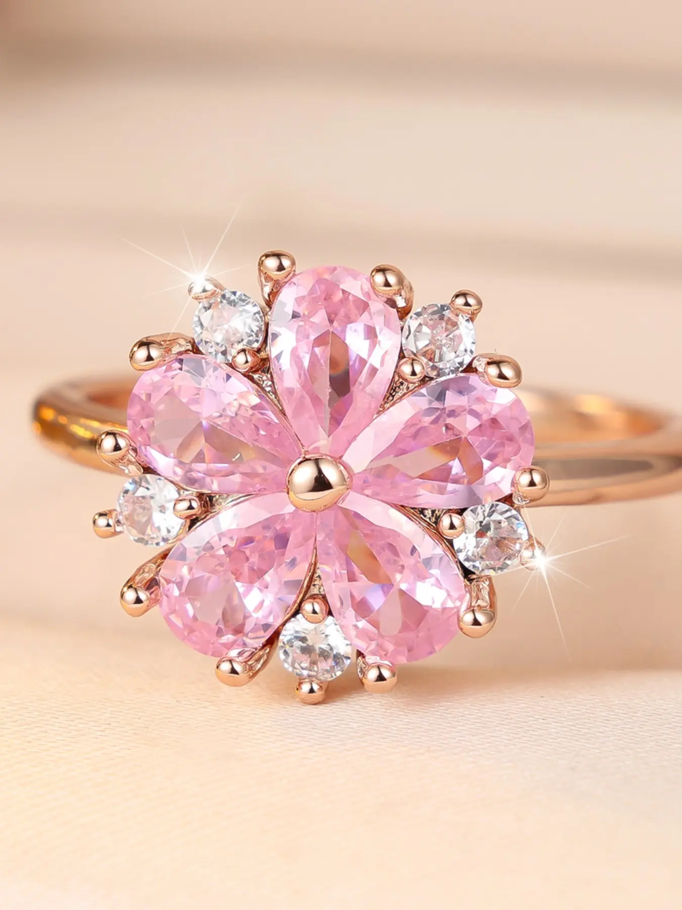 Elegant Sakura Rings for Women Waterdrop Zirconia Flower Rings Delicate Jewelry Perfect for Engagement Weddings Party, Daily Wear Anniversary Gift for Her