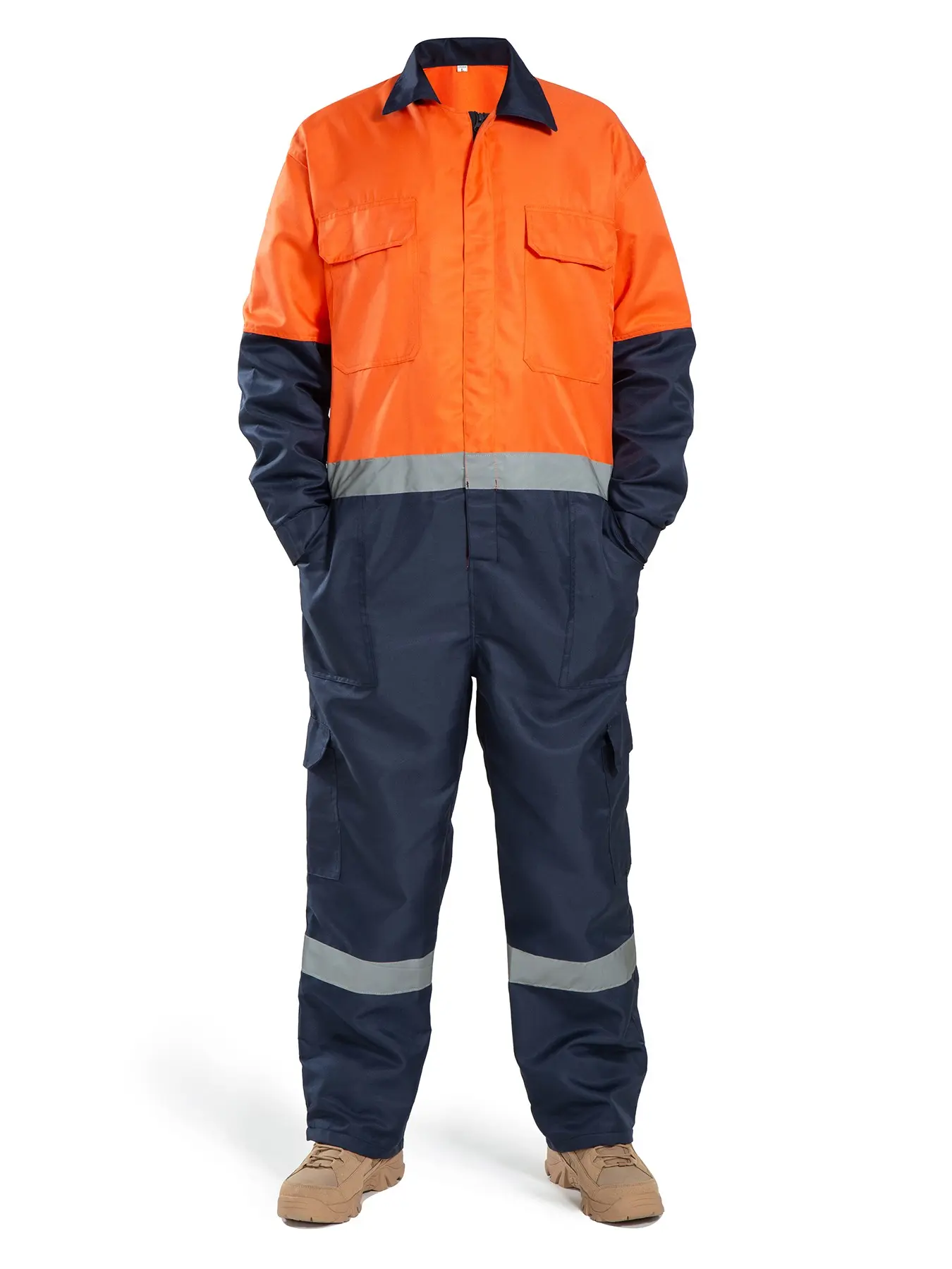 Four-Season Dual-Tone Workwear Romper with Multiple Pockets and Elastic Waist, Ideal for Outdoor Work, Factory, Sailor, Farm Use, Comfortable and Practical