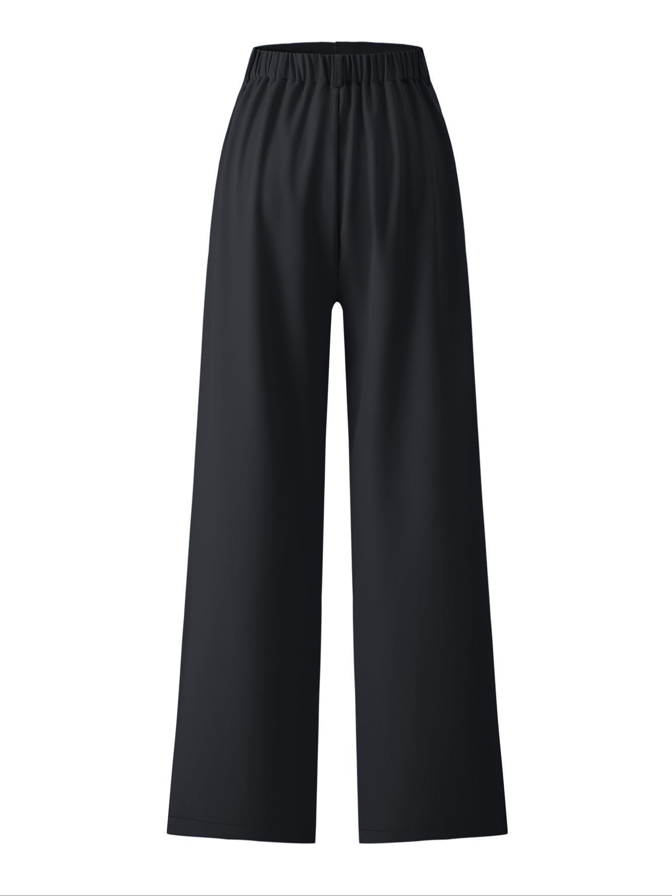 Women's Solid Color Button Fly Pants, Comfy Trousers for Daily Wear, Ladies Bottoms for All Seasons, Baggy Pants, Casual Fit Trousers