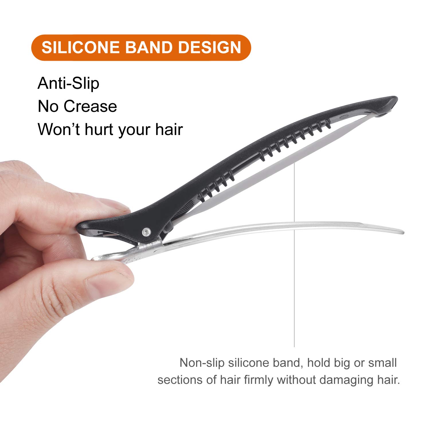 Professional Hair Clips, 12pcs/set Non-slip Silicone Band Design Hair Clips, Hair Styling Accessories for Salon, Barber Shop