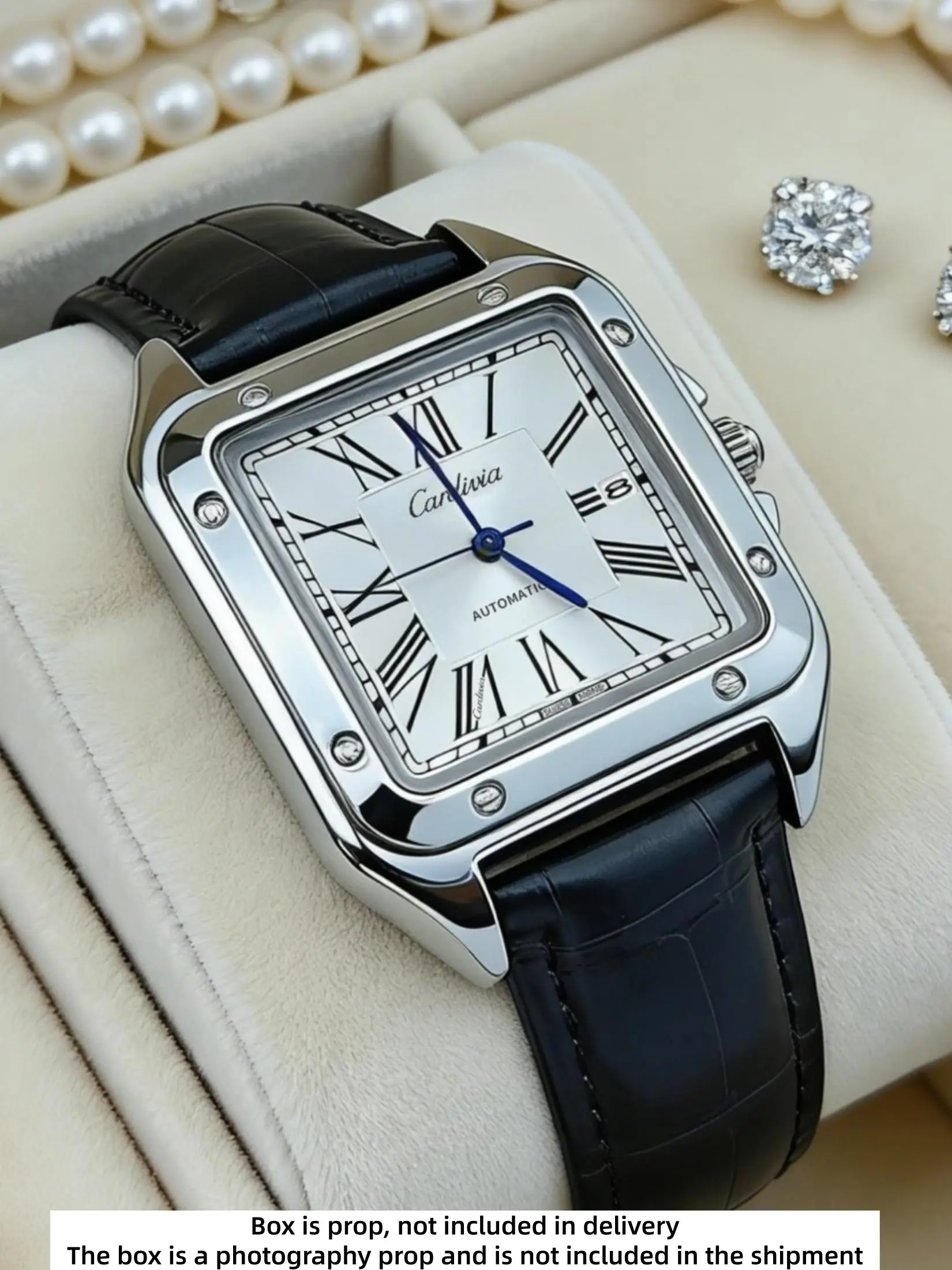 Luxury Men's Square Quartz Watch, Stainless Steel Case, Leather Strap, Roman Numerals, Date Window, Waterproof, Business Casual, Square Wristwatch, Analog Watch, Analog Quartz Watches, Analogue Quartz Watch